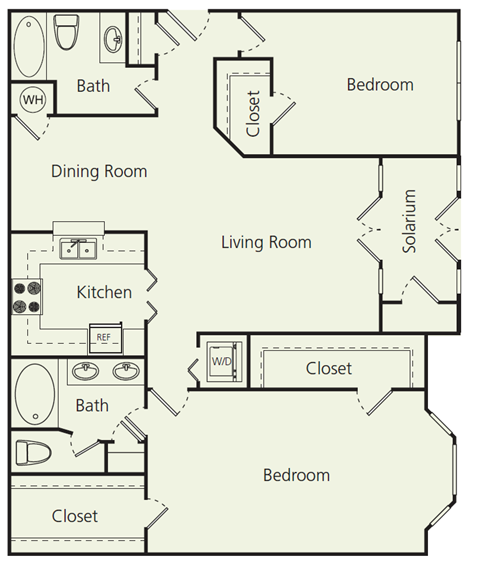 Floor plan for 2 beds, 2 baths, 1415 sqft